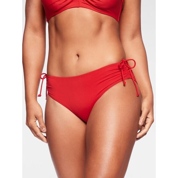ATHLETA Swim Cinch Full Coverage Bikini Bottom Red Nylon UPF 50 Womens Medium - Picture 1 of 6
